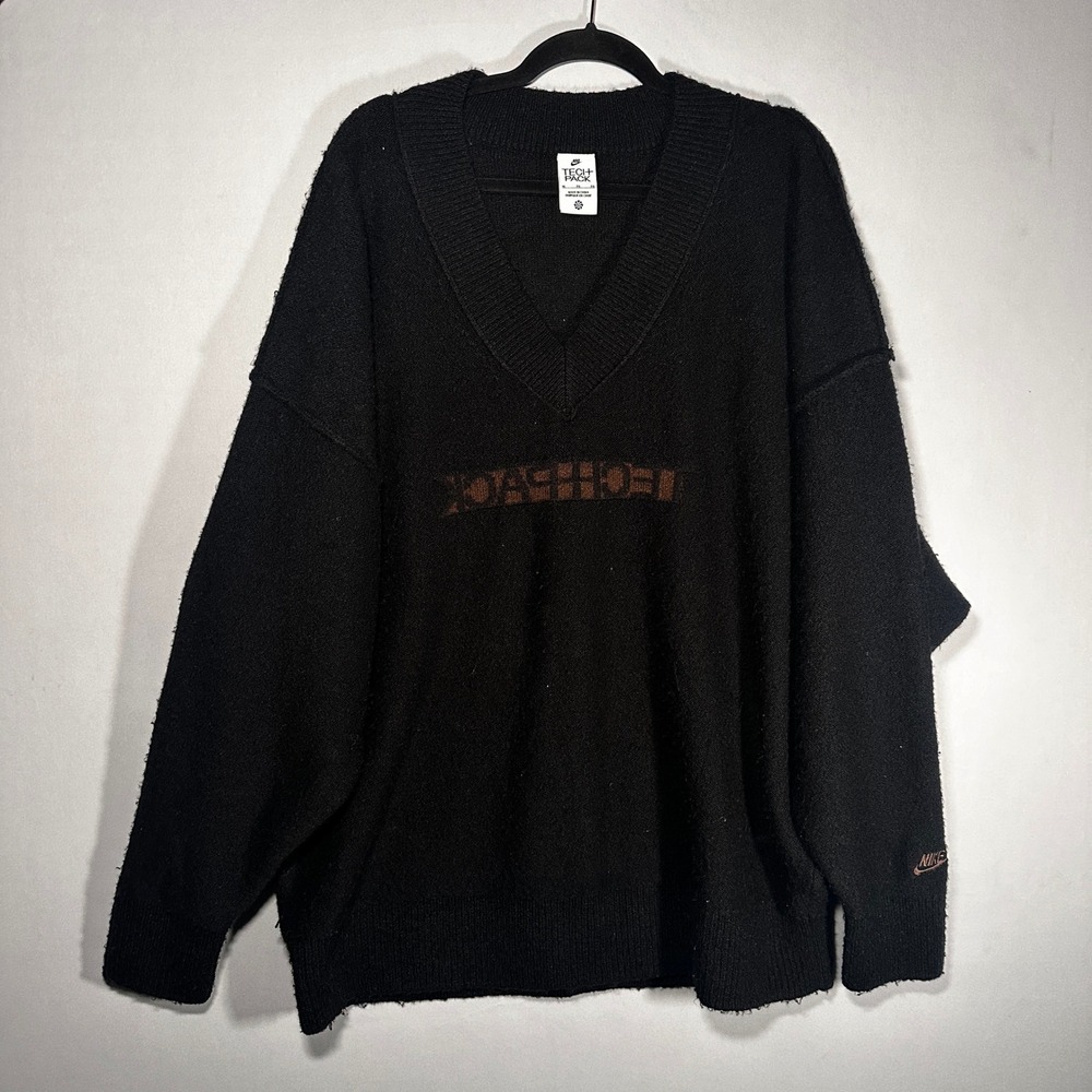 Nike Tech Pack V Neck Sweater Men's XL Black Knit Streetwear Oversized Logo